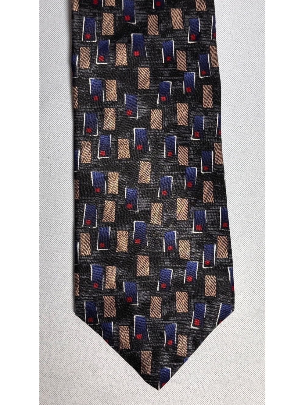 Ferrell Reed for Belk Simpson Silk Tie Black Geometric Pattern